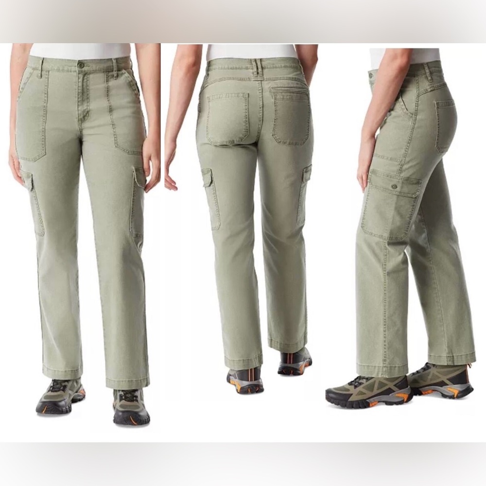 BASS OUTDOOR Women's High-Rise Canvas Cargo Pants NWT DEEP LICHEN GREEN SIZE 10